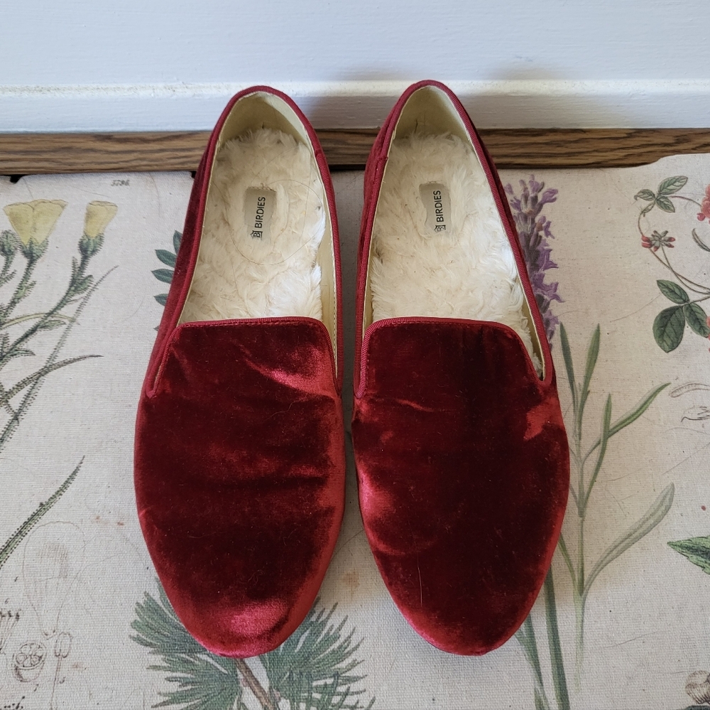 Birdies Red Velvet Loafer House Slipper Size 9